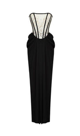 BANDEAU LACE STITCHED DRESS IN BLACK